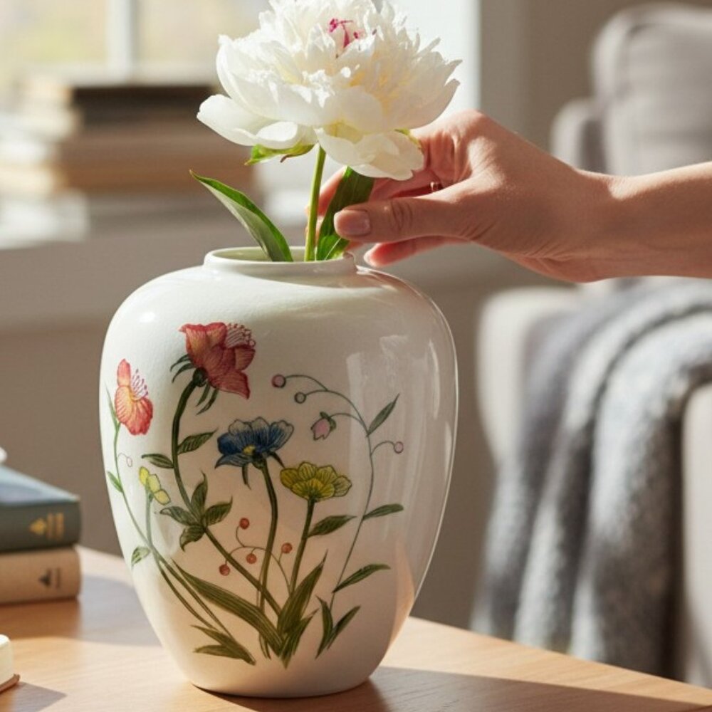 VaseVTG Vase Andrea By Sadek Multicolored Florals Bulbous Urn "Fleurs-de-Chantil